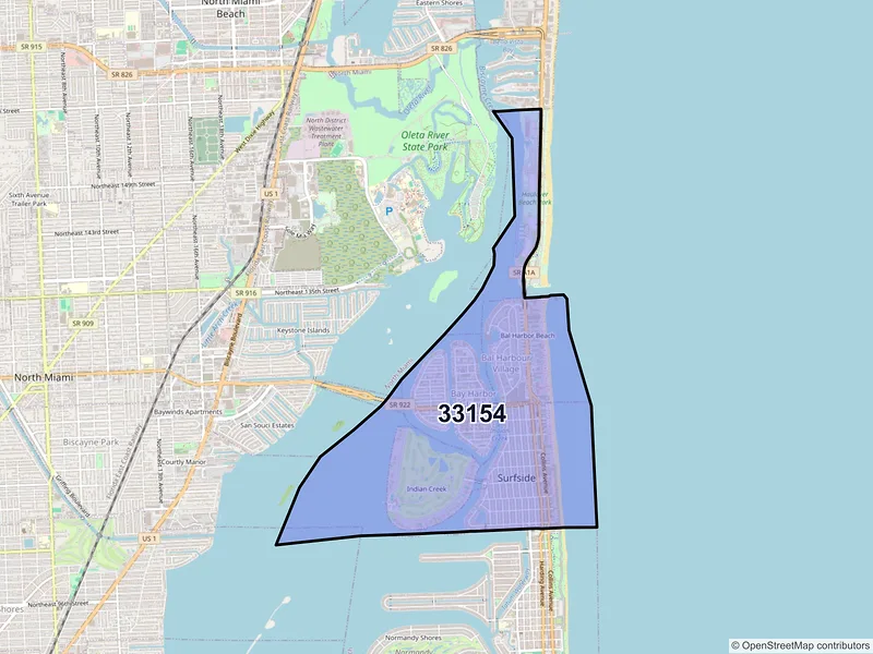Map of ZIP Code 33154 — Miami Beach, FL