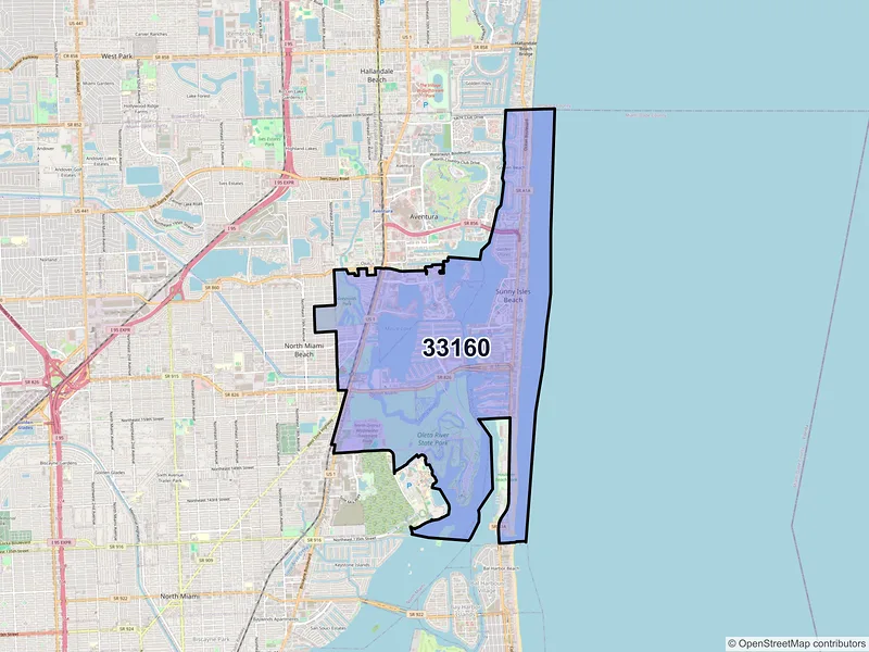 Map of North Miami Beach, Florida and ZIP codes