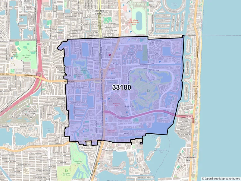Map of ZIP Code 33180 — Miami, FL