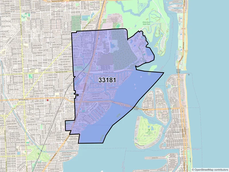 Map of ZIP Code 33181 — Miami, FL