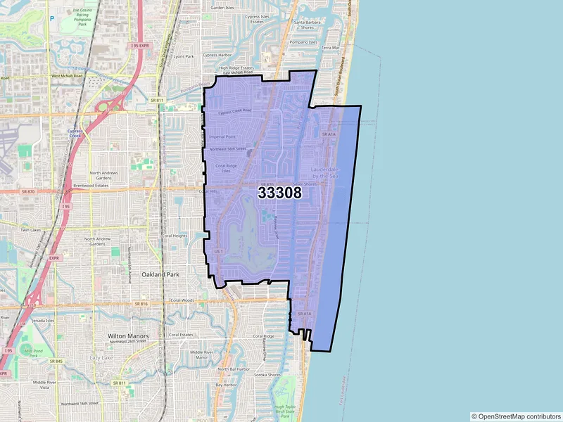 Map of ZIP Code 33308 — Fort Lauderdale, FL