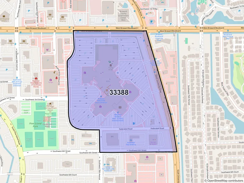 Map of Plantation, Florida and ZIP codes