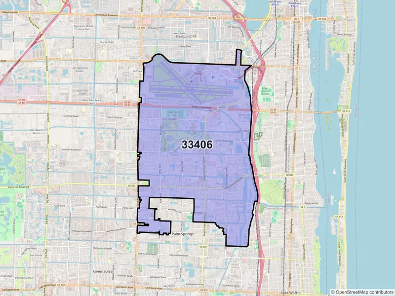 Map of ZIP Code 33406 — West Palm Beach, FL