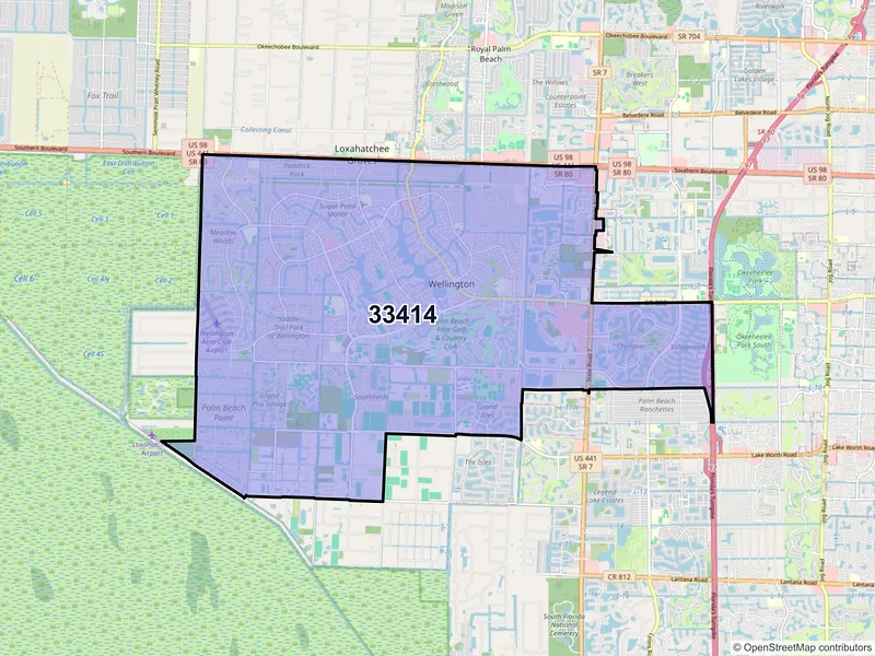 Map of Wellington, Florida and ZIP codes