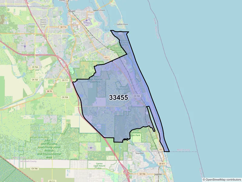 Map of ZIP Code 33455 — Hobe Sound, FL