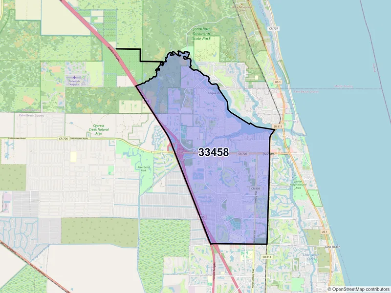 Map of ZIP Code 33458 — Jupiter, FL