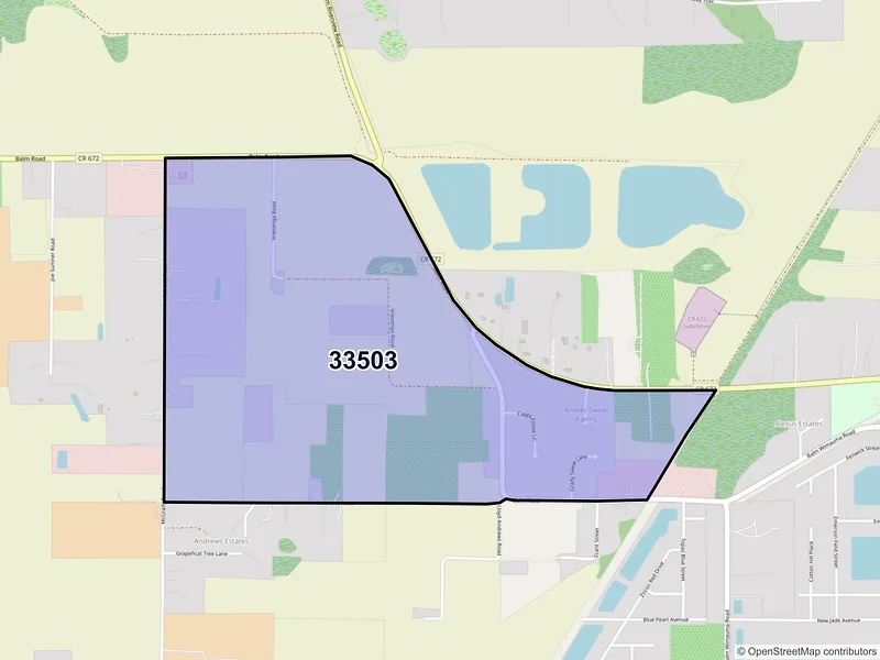 Map of Balm, Florida and ZIP codes
