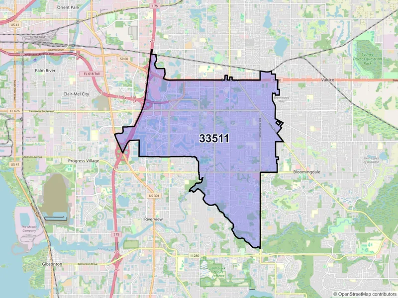 Map of ZIP Code 33511 — Brandon, FL