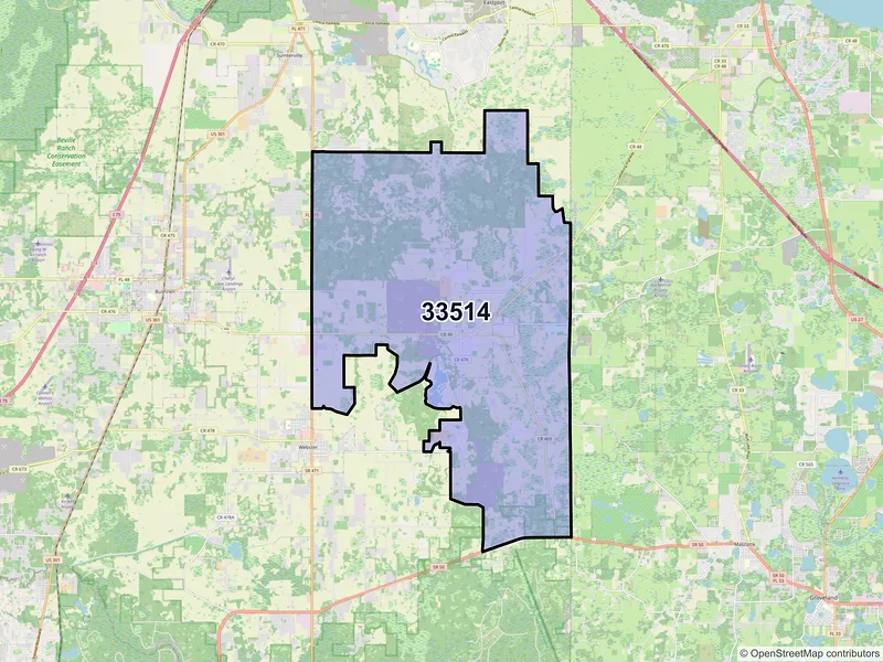 Map of ZIP Code 33514 — Center Hill, FL