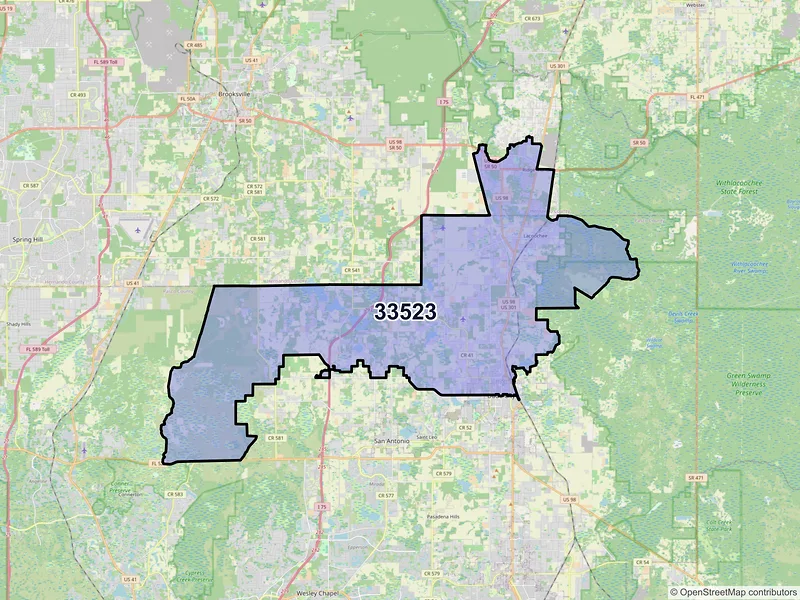 Map of ZIP Code 33523 — Dade City, FL