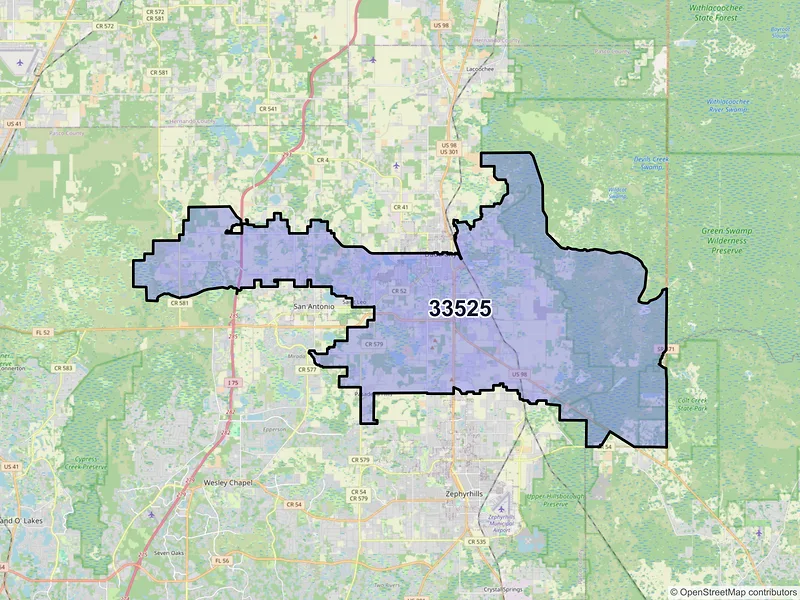 Map of ZIP Code 33525 — Dade City, FL