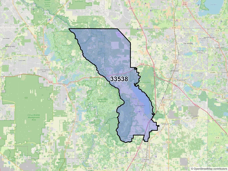 Map of ZIP Code 33538 — Lake Panasoffkee, FL