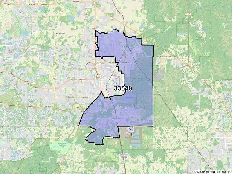 Map of ZIP Code 33540 — Zephyrhills, FL