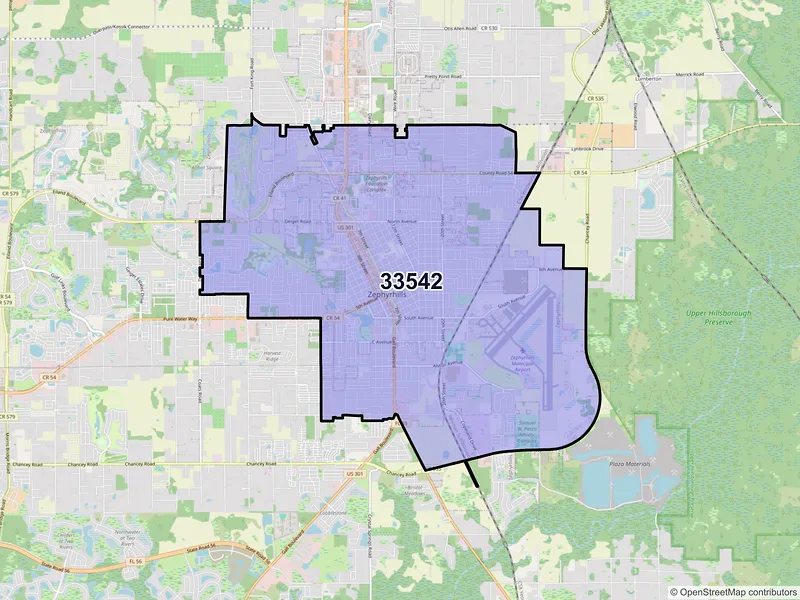Map of ZIP Code 33542 — Zephyrhills, FL