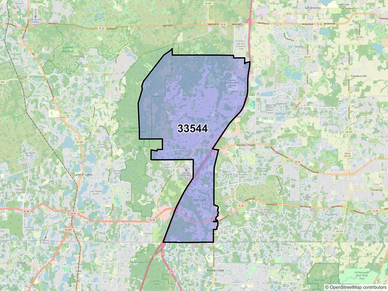 Map of ZIP Code 33544 — Wesley Chapel, FL