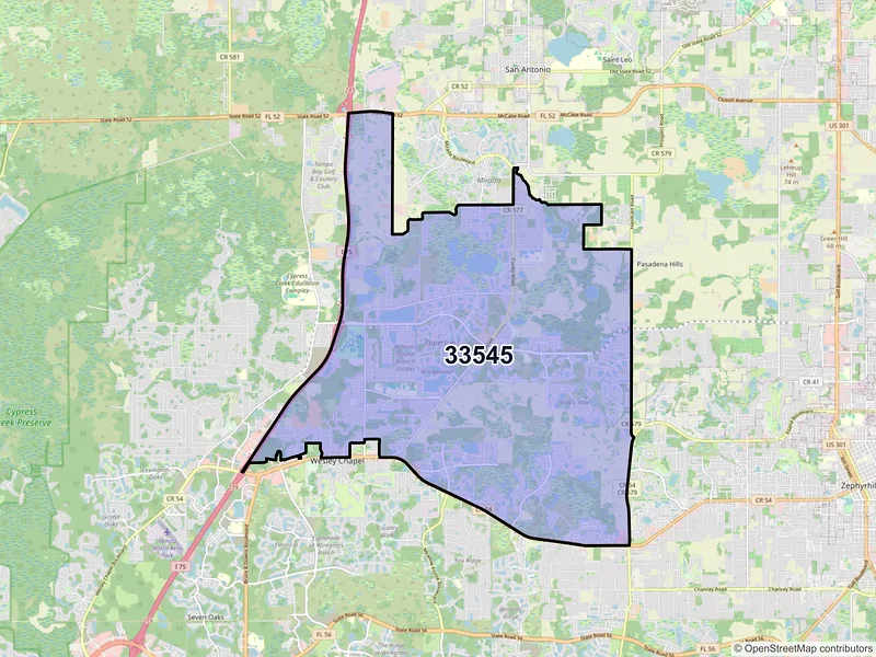Map of ZIP Code 33545 — Wesley Chapel, FL