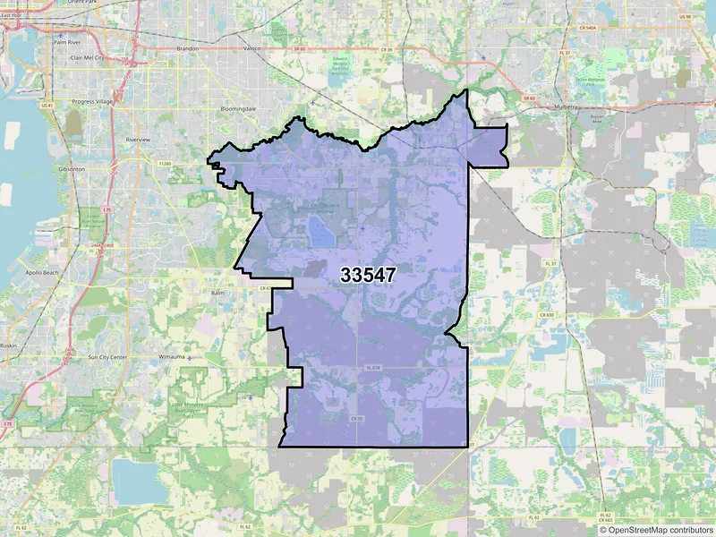 Map of Lithia, Florida and ZIP codes
