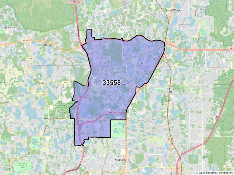 Map of ZIP Code 33558 — Lutz, FL