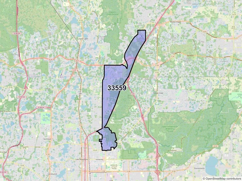Map of ZIP Code 33559 — Lutz, FL