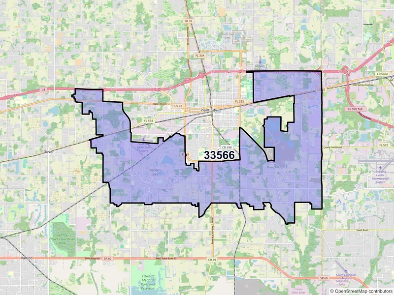 Map of ZIP Code 33566 — Plant City, FL
