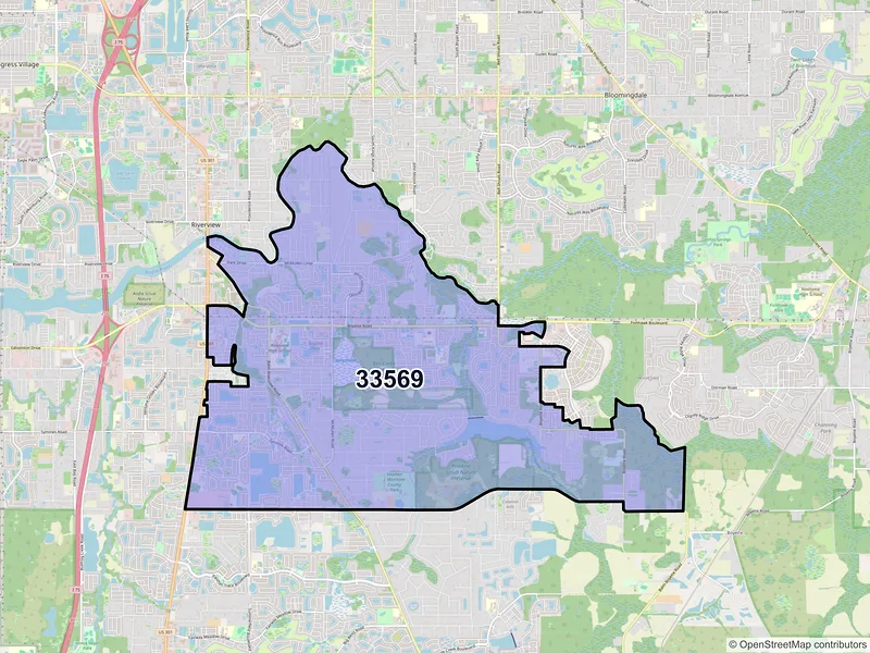 Map of ZIP Code 33569 — Riverview, FL