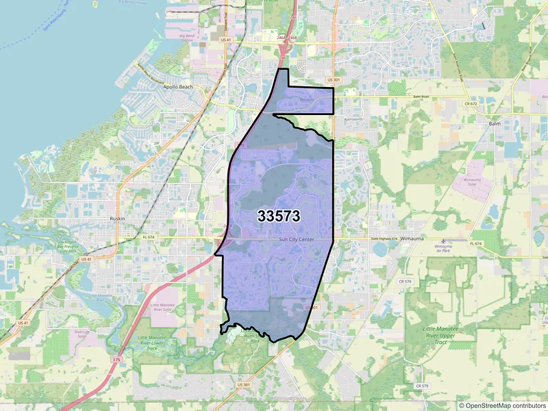 Map of ZIP Code 33573 — Sun City Center, FL