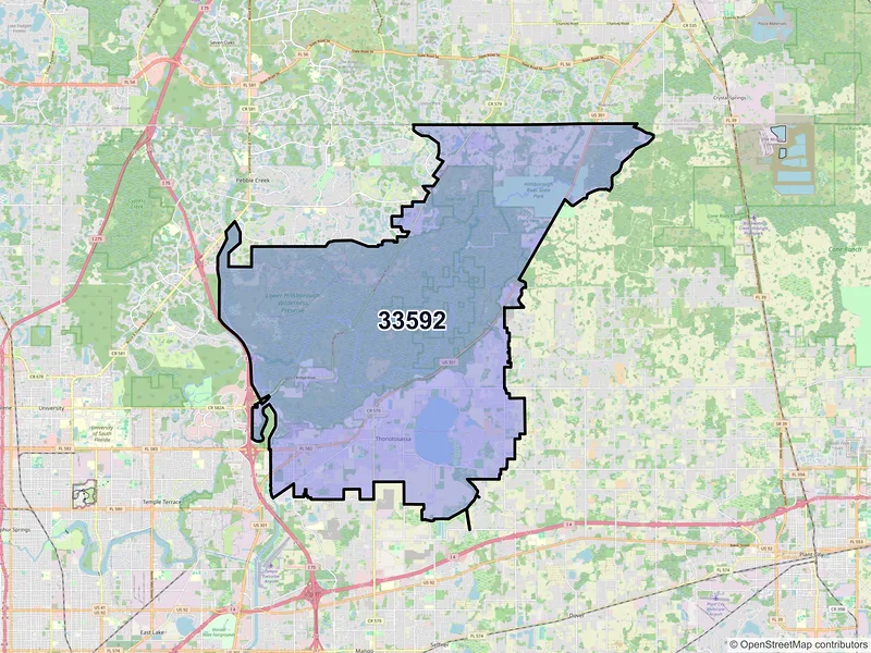 Map of ZIP Code 33592 — Thonotosassa, FL