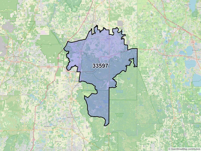 Map of ZIP Code 33597 — Webster, FL