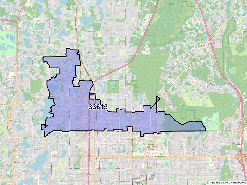 Map of ZIP Code 33613 — Tampa, FL