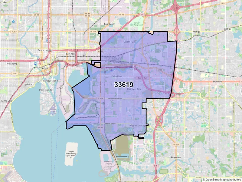 Map of ZIP Code 33619 — Tampa, FL