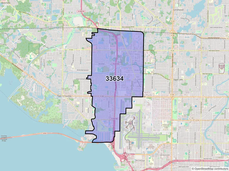 Map of ZIP Code 33634 — Tampa, FL