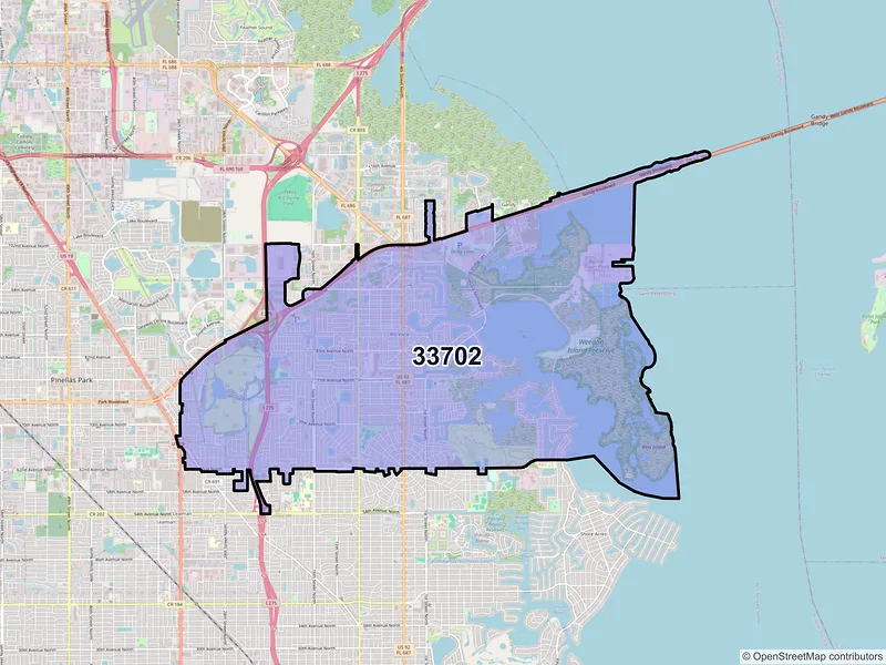 Map of ZIP Code 33702 — Saint Petersburg, FL