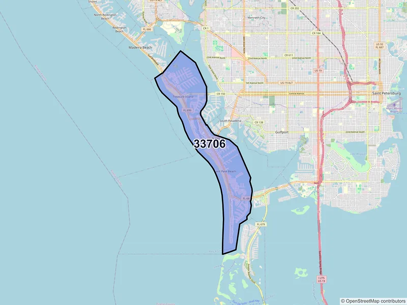 Map of ZIP Code 33706 — Saint Petersburg, FL