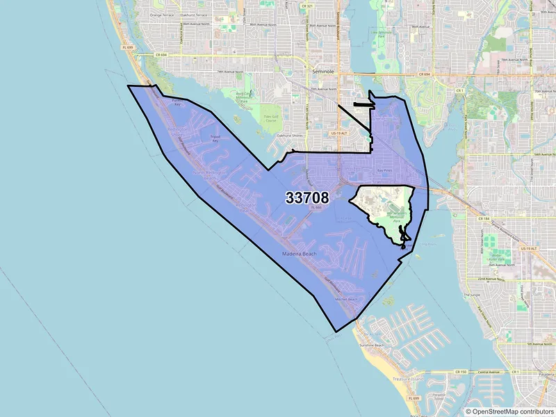 Map of ZIP Code 33708 — Saint Petersburg, FL