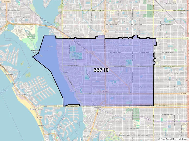 Map of ZIP Code 33710 — Saint Petersburg, FL