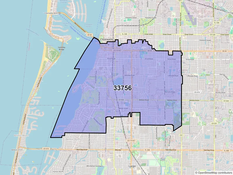 Map of ZIP Code 33756 — Clearwater, FL