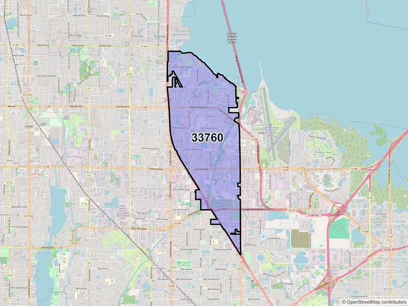 Map of ZIP Code 33760 — Clearwater, FL