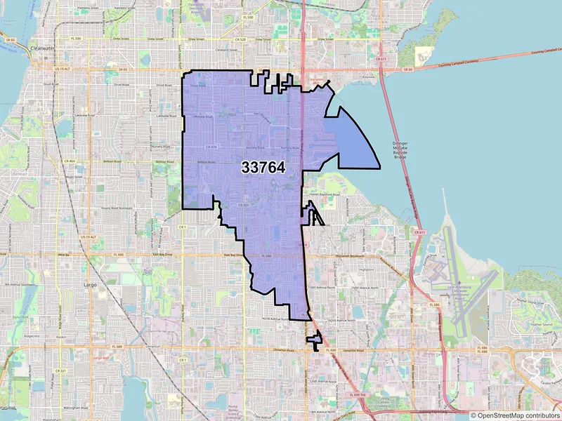 Map of ZIP Code 33764 — Clearwater, FL