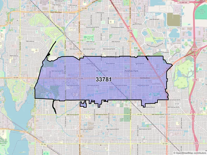 Map of ZIP Code 33781 — Pinellas Park, FL