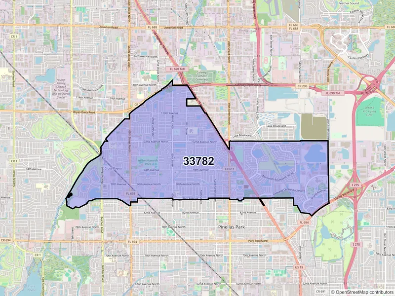 Map of ZIP Code 33782 — Pinellas Park, FL