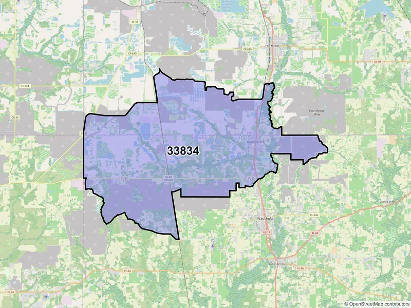 Map of ZIP Code 33834 — Bowling Green, FL
