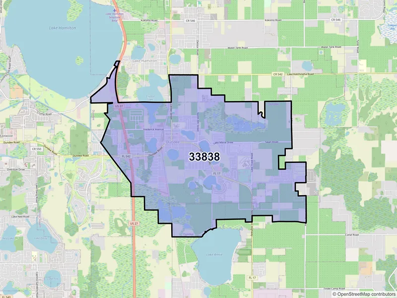Map of Dundee, Florida and ZIP codes