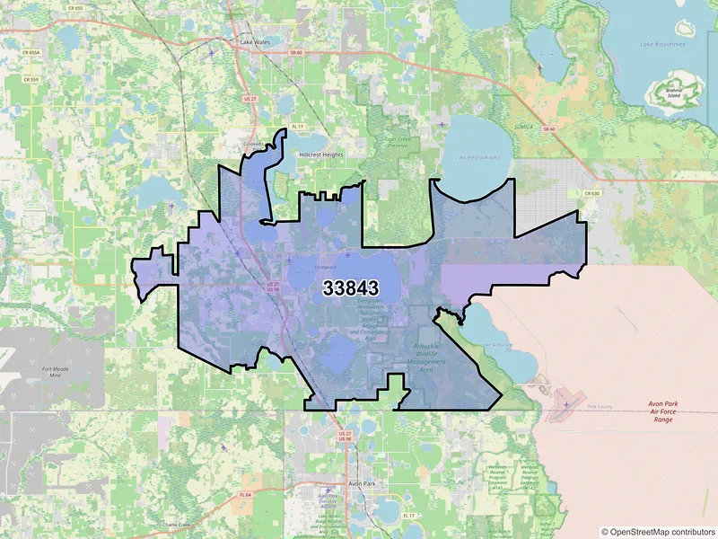 Map of Frostproof, Florida and ZIP codes
