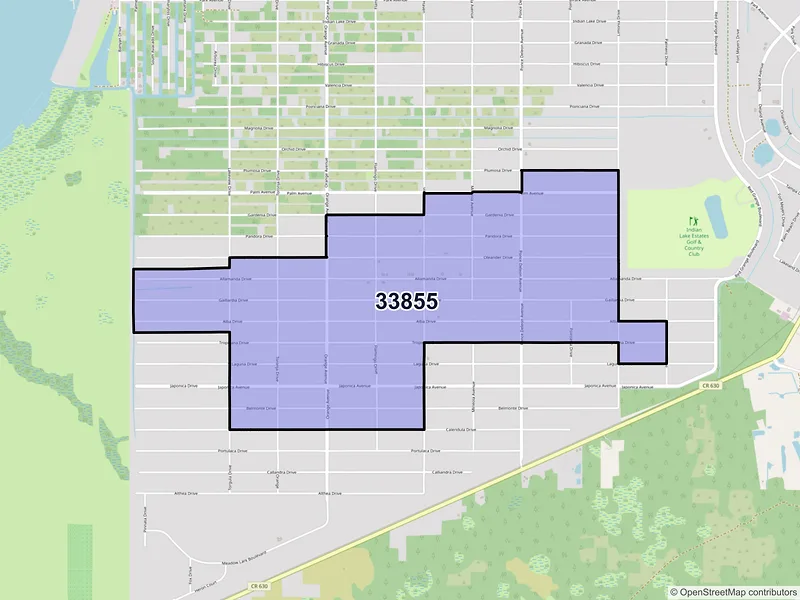Map of Indian Lake Estates, Florida and ZIP codes