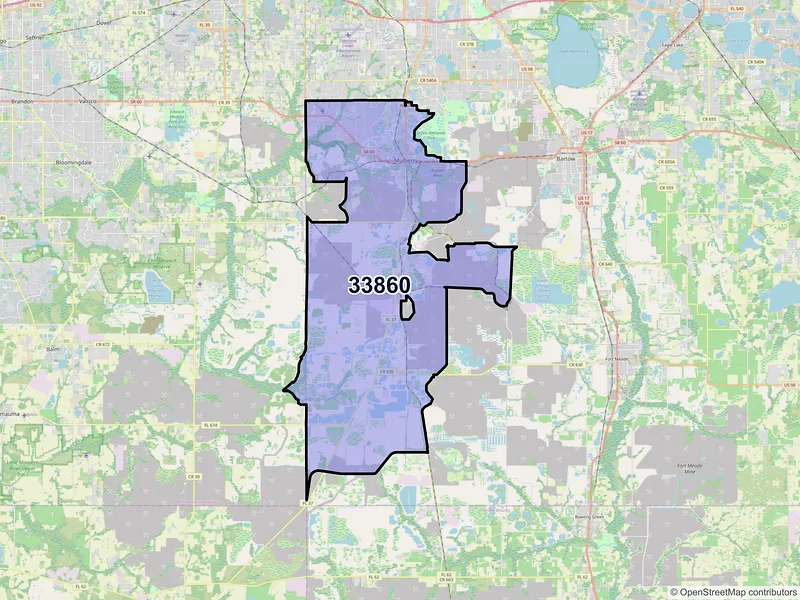 Map of Mulberry, Florida and ZIP codes