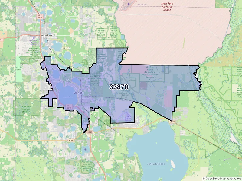 Map of ZIP Code 33870 — Sebring, FL