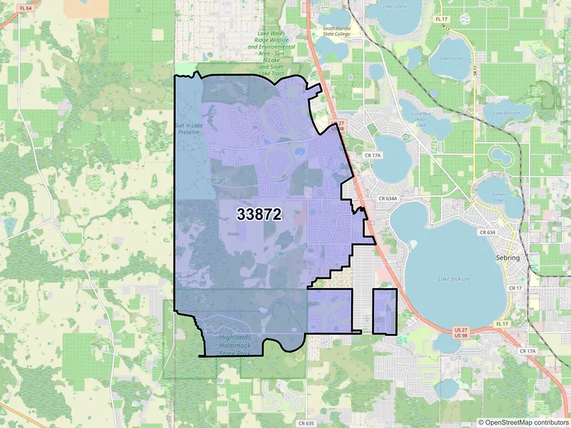 Map of ZIP Code 33872 — Sebring, FL
