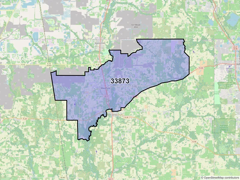 Map of ZIP Code 33873 — Wauchula, FL