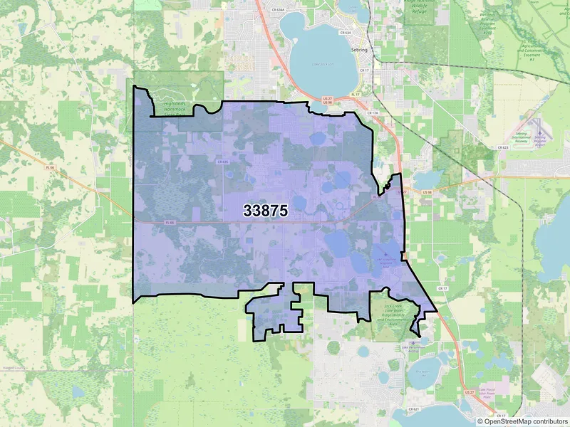 Map of ZIP Code 33875 — Sebring, FL