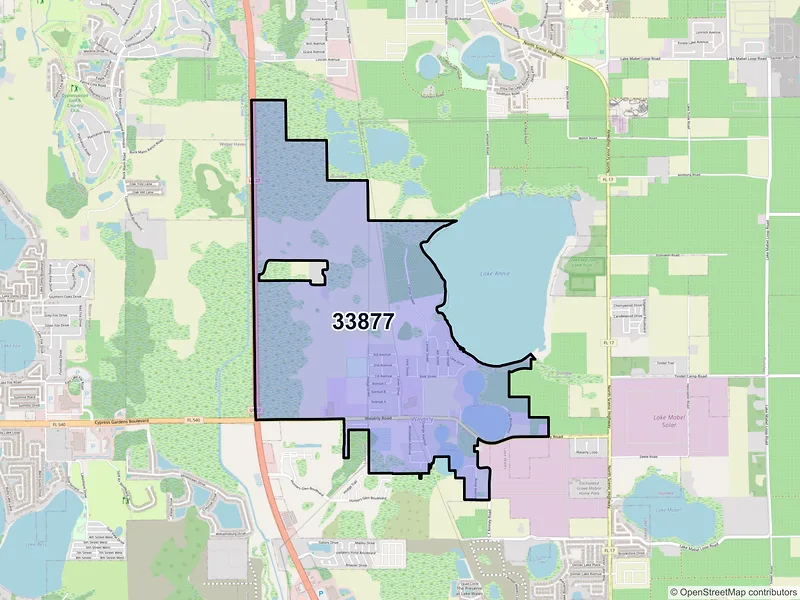 Map of Waverly, Florida and ZIP codes